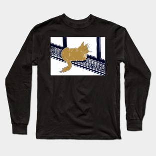 Maine Coon Cat Linocut in Gold Long Sleeve T-Shirt